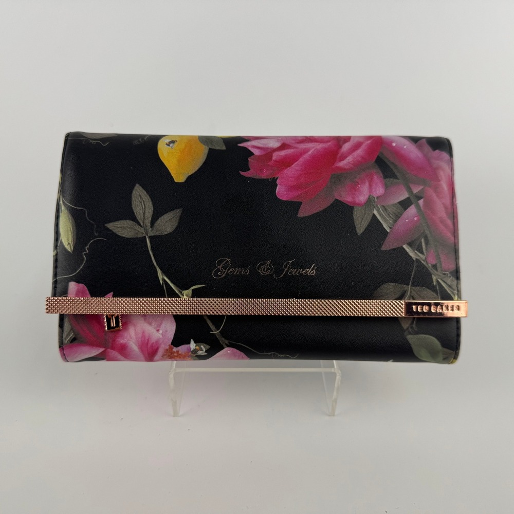 Ted Baker Floral Lemon Jewelry Roll Travel‎ Organizer Rose Gold Black Case